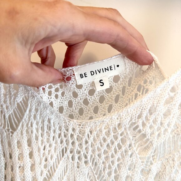 Crochet Boho Layering Dress Swim Cover Up White Size S Festival Summer Beach Top - Picture 3 of 6